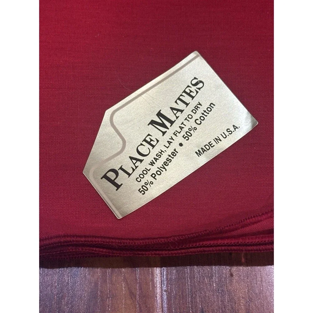 Set of (8) Vintage Red Fabric Place Mates Cotton Blend Dinner Napkins - NOS New